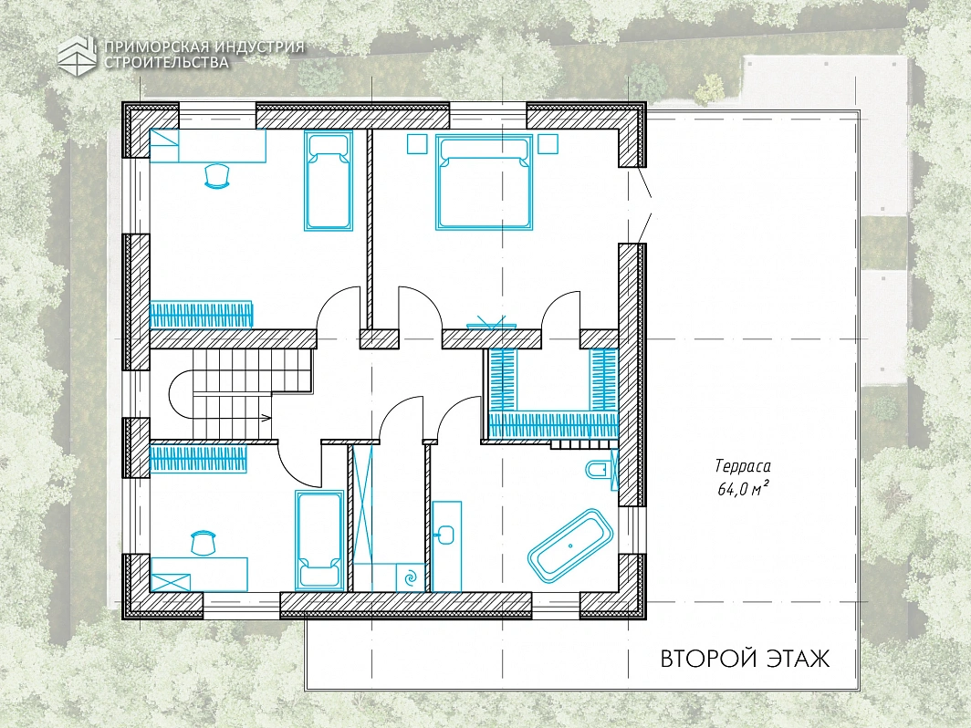 Проект двухэтажного дома 185 м² из андезитобазальтового блока с террасой 64 м²